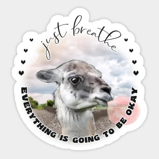 Cute Llama with Bubblegum Just Breathe Sticker